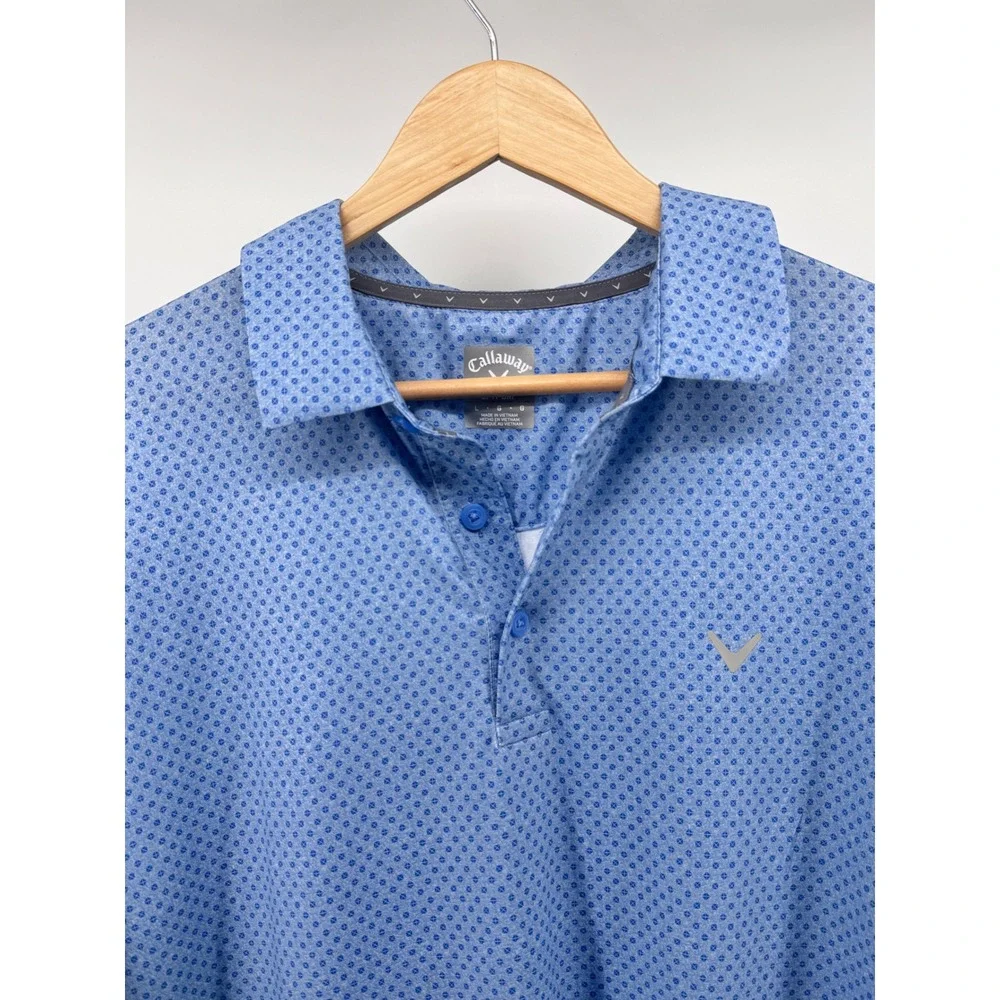 Callaway Polo Shirt Mens L Blue Opti-Dri Geometric Golf Performance Short Sleeve